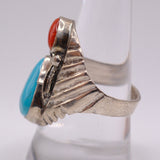 Vintage Sterling Turquoise and Coral Feather Ring 10
