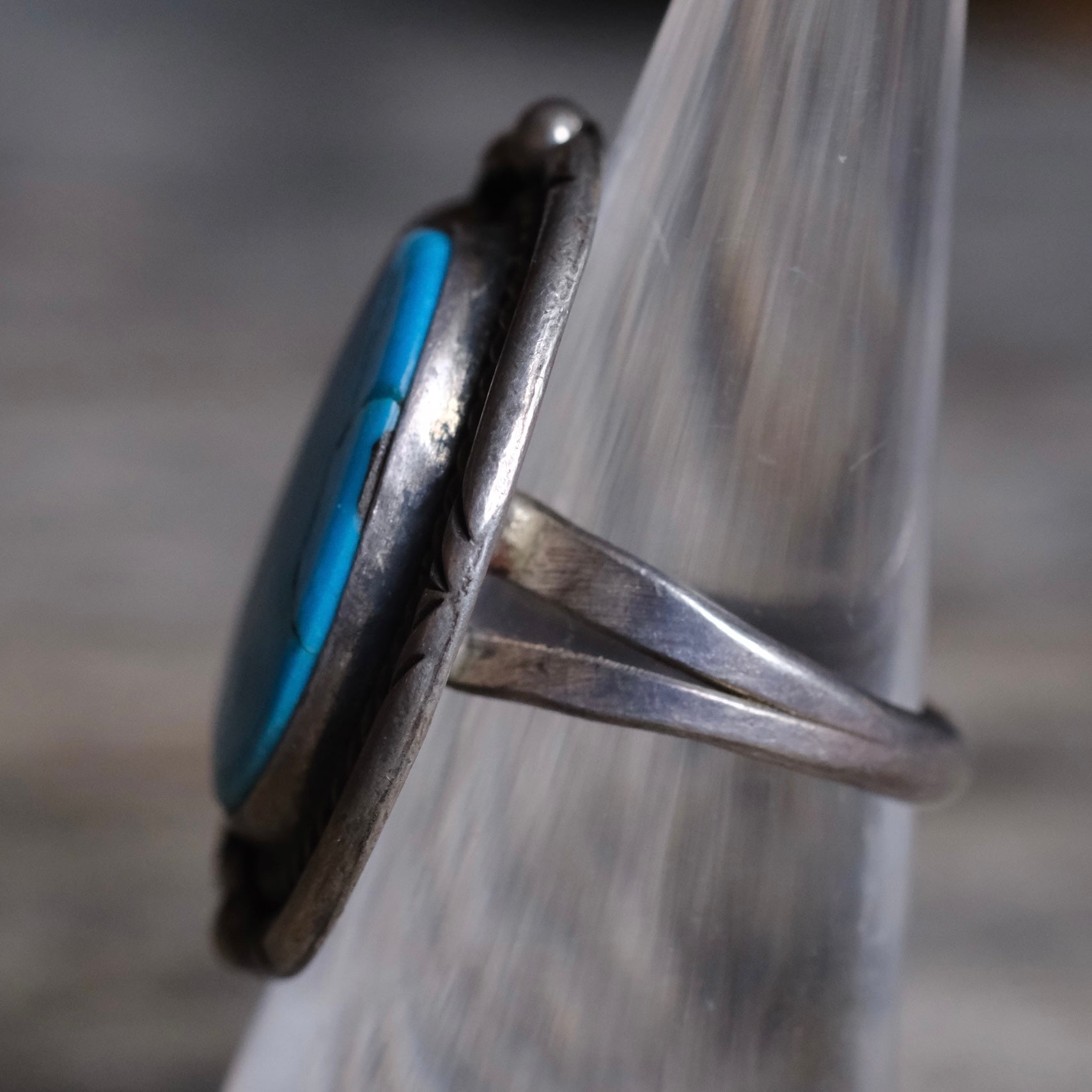 Vintage Sterling Turquoise Chain Ring 5