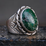 Vintage Sterling Turquoise Stamped Band Ring 9.25