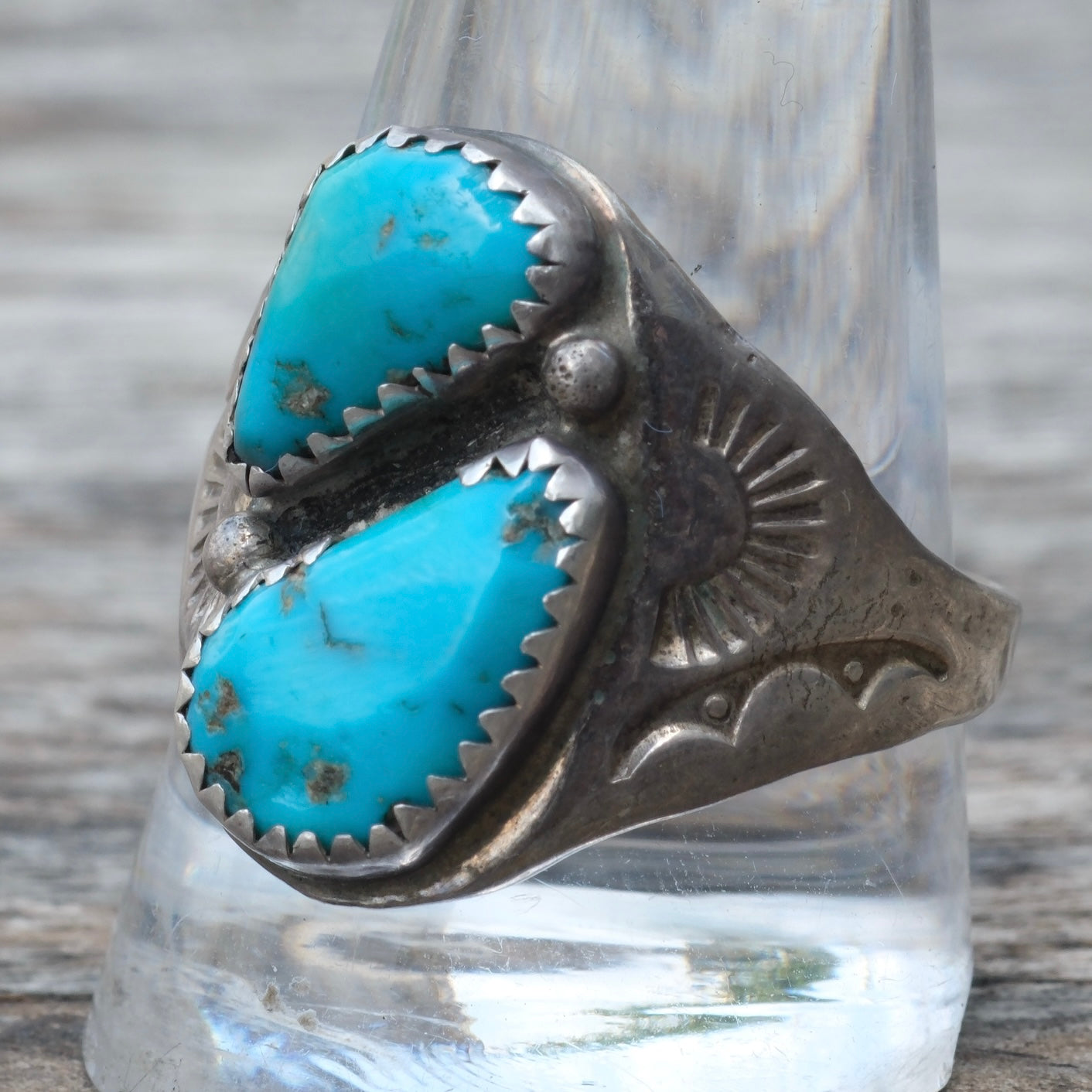 Vintage Sterling 2-Stone Turquoise Ring 11.5