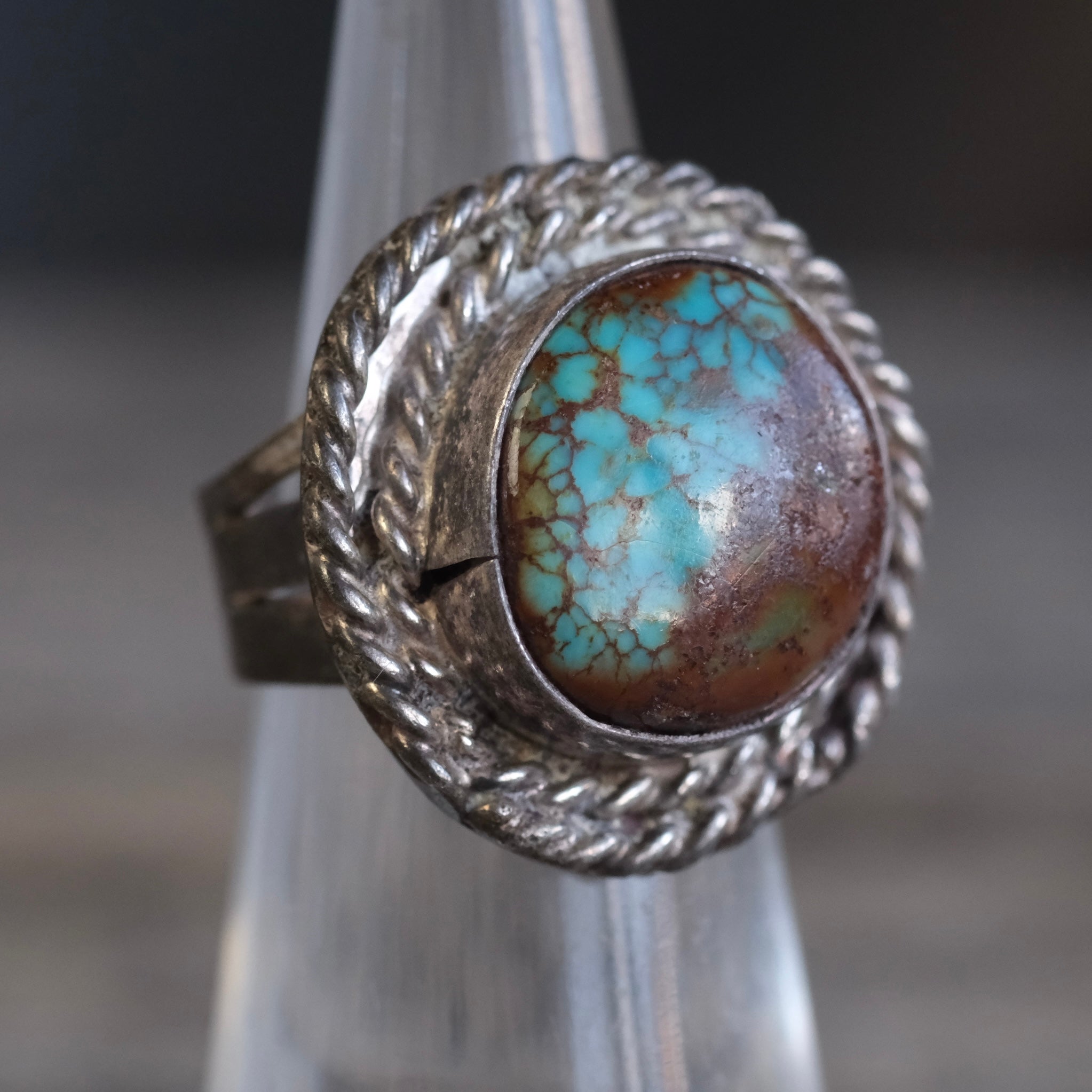 Vintage Sterling Turquoise Roper Ring 5
