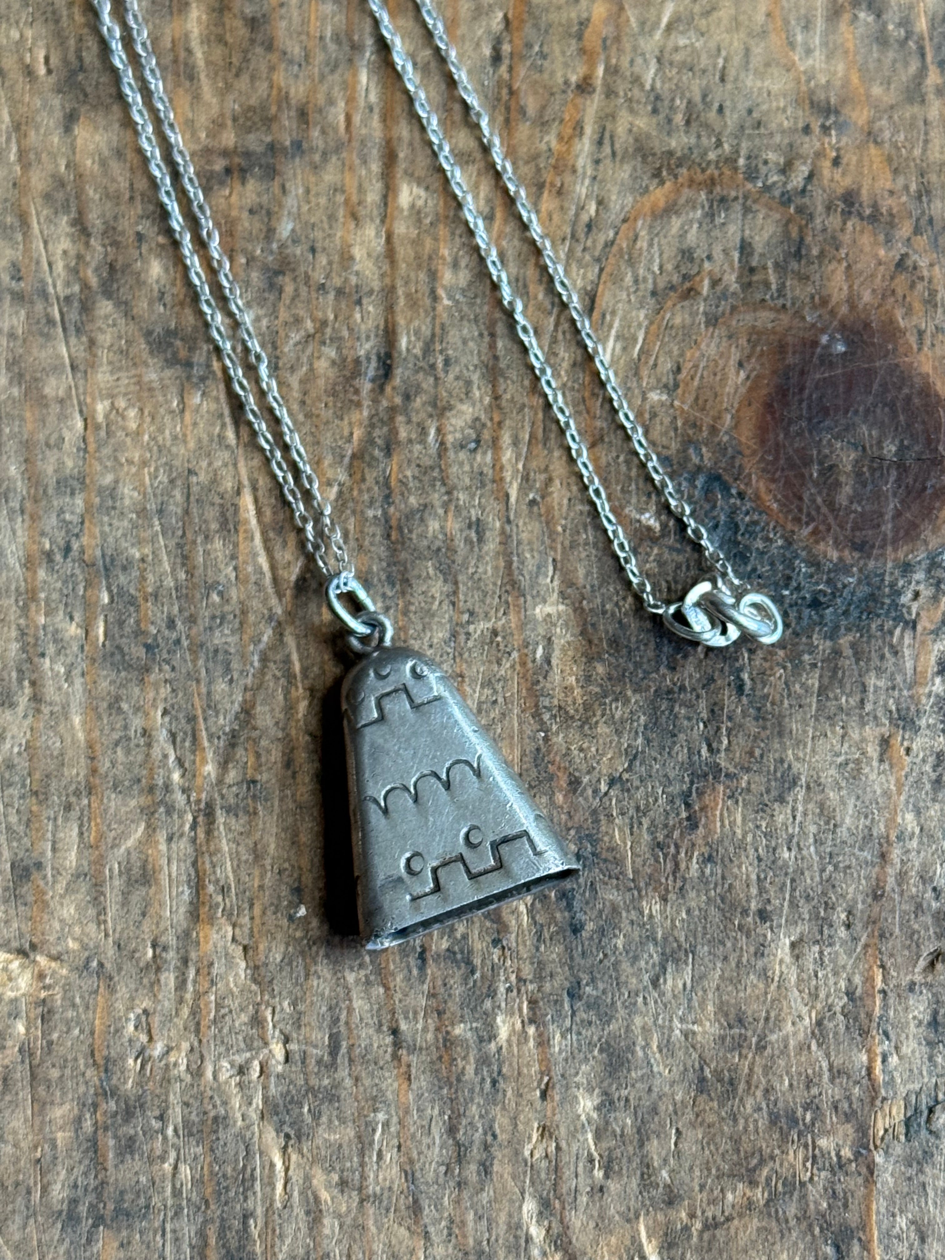Vintage Sterling Silver Stamped Bell Necklace