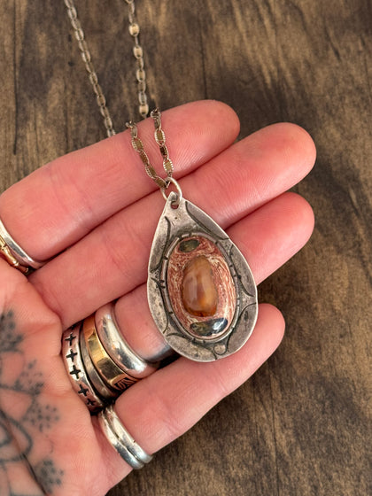 Vintage Sterling Silver Fire Opal Teardrop Necklace