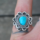 Vintage Sterling Turquoise Roper Ring 5