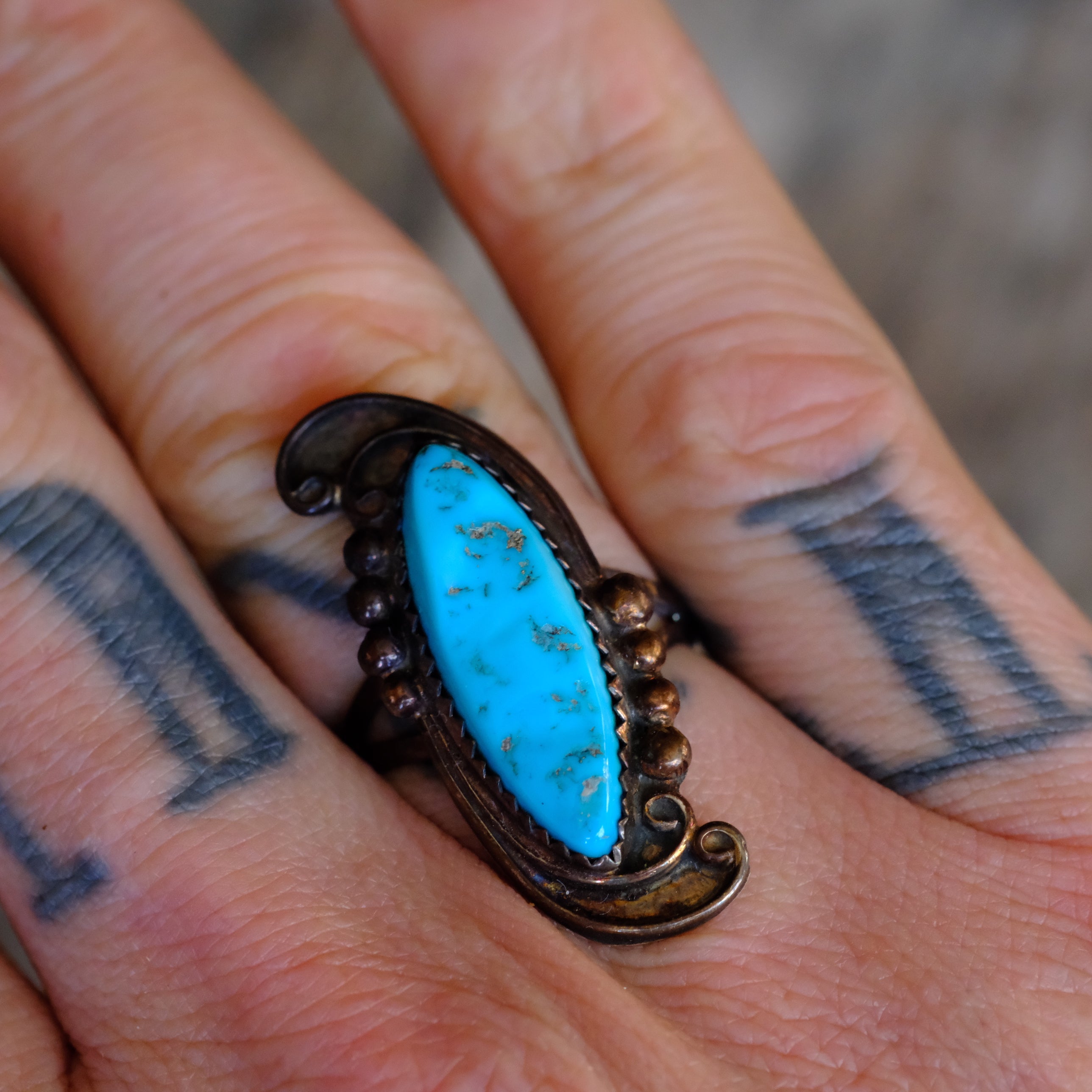 Vintage Sterling Turquoise Ring 7.75
