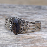 Vintage Sterling Agate Stamped Cuff Bracelet