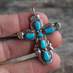Vintage Sterling 7-Stone Turquoise Cross Necklace&nbsp;