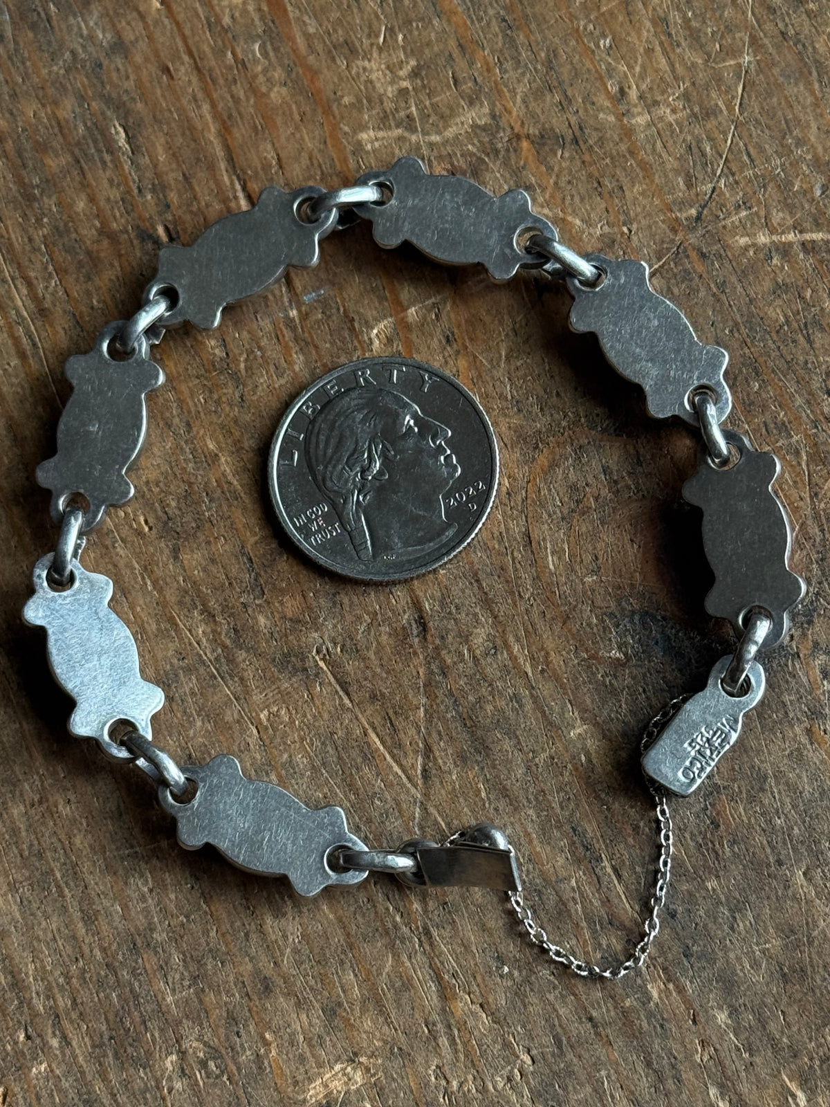 Vintage Sterling Silver Multistone Inlay Bracelet