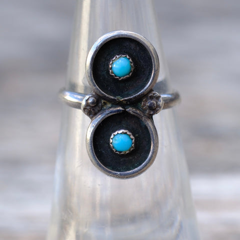 Vintage Sterling 2-Stone Turquoise Ring 4.5