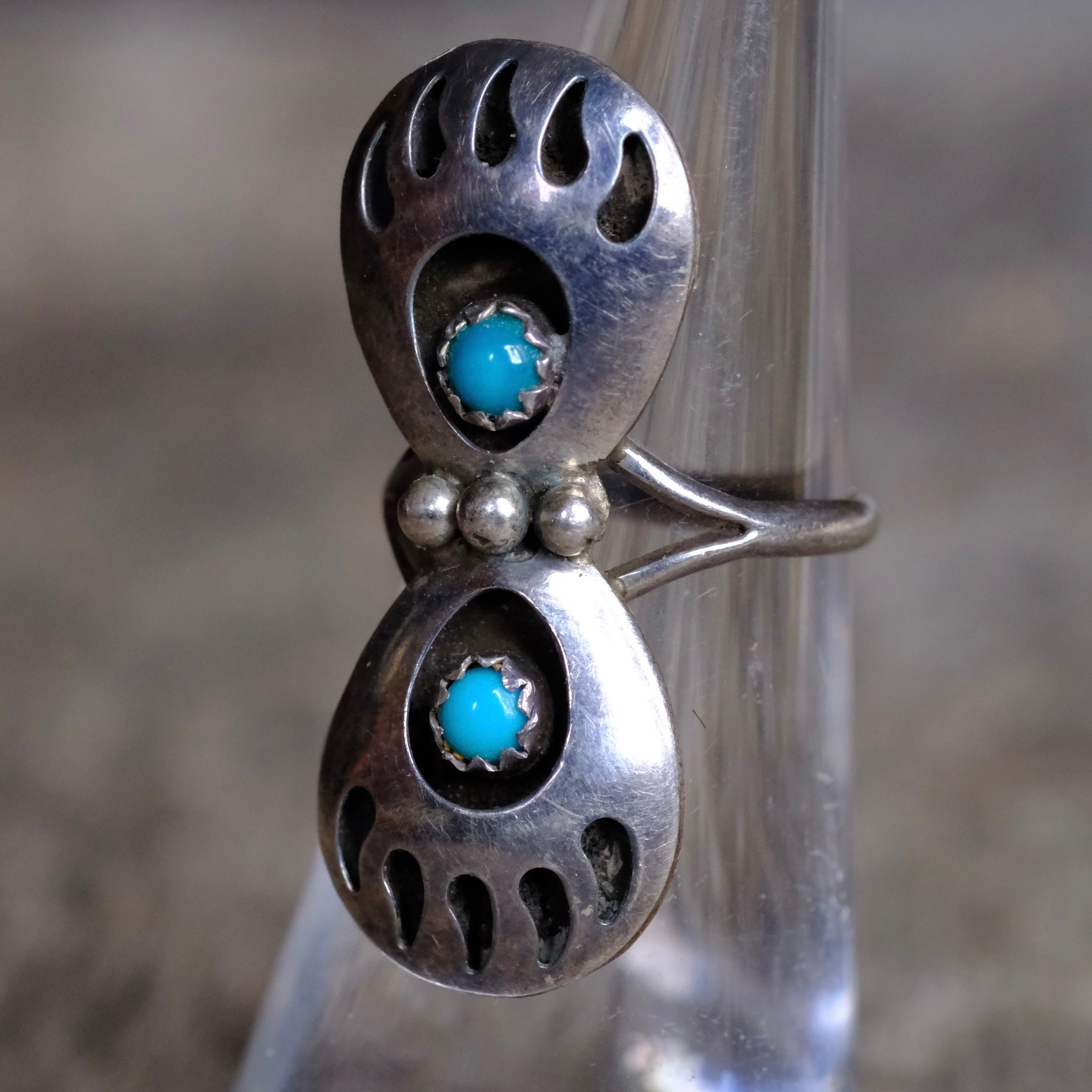 Vintage Sterling Turquoise Bear Paw Ring 4.75