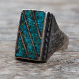 Vintage Sterling Crushed Turquoise Inlay Ring 7.75