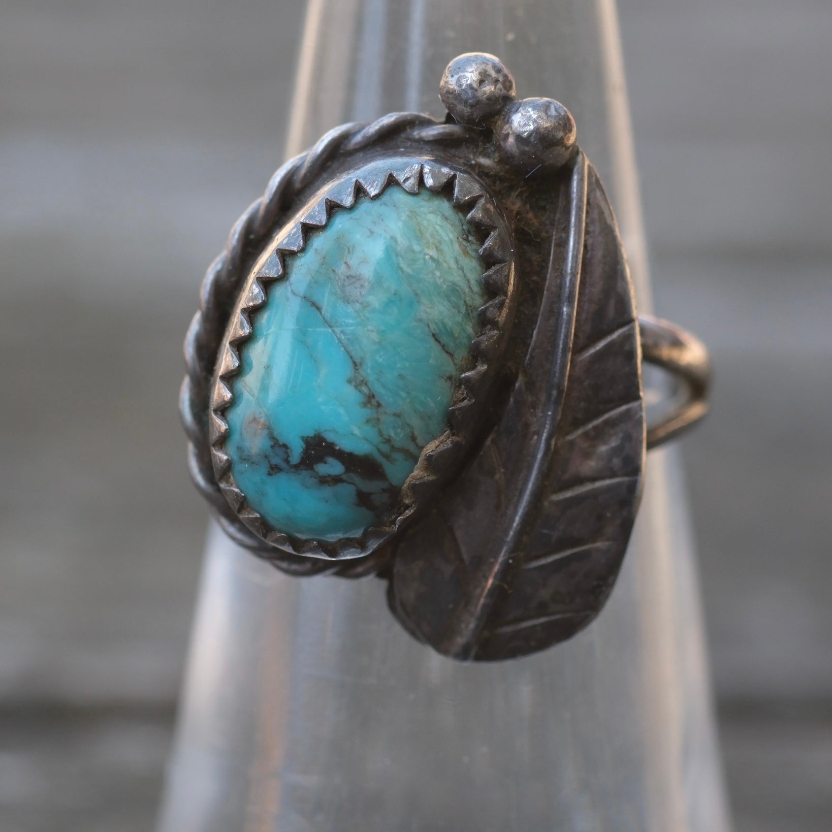 Vintage Sterling Turquoise Feather Ring 5.25