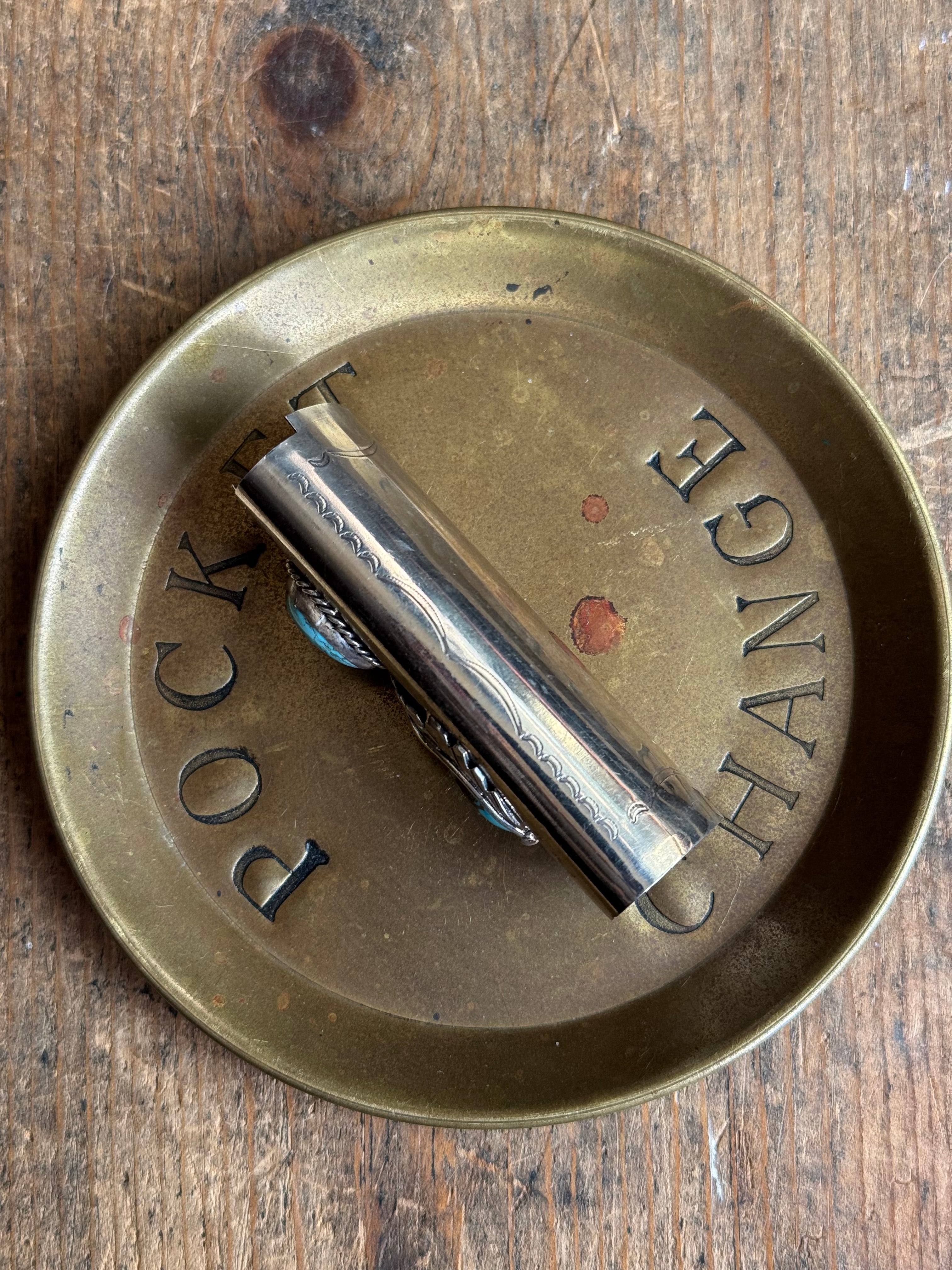 Vintage Stamped Nickel & Sterling Silver Turquoise Lighter Case