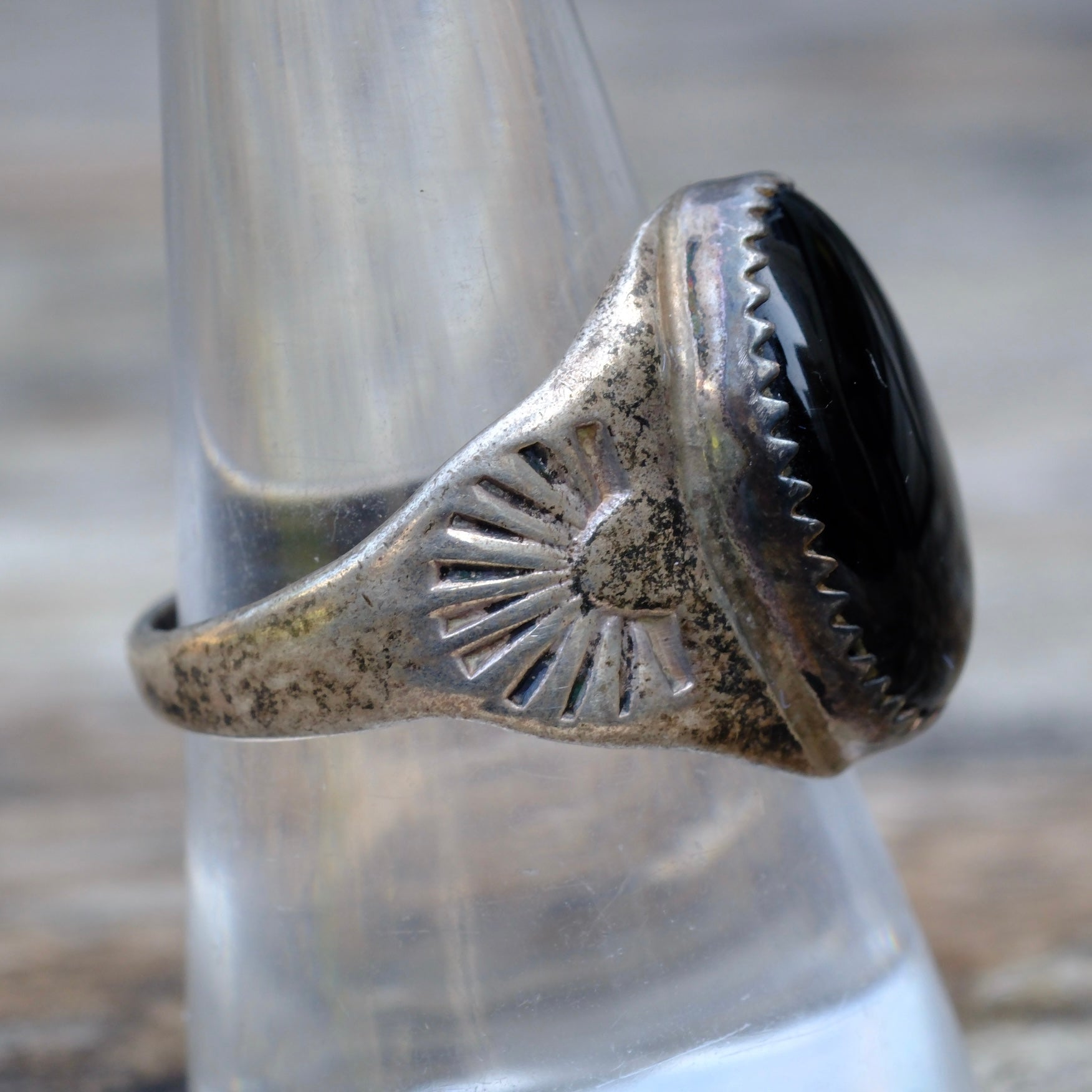 Vintage Sterling Onyx Stamped Band Ring 9