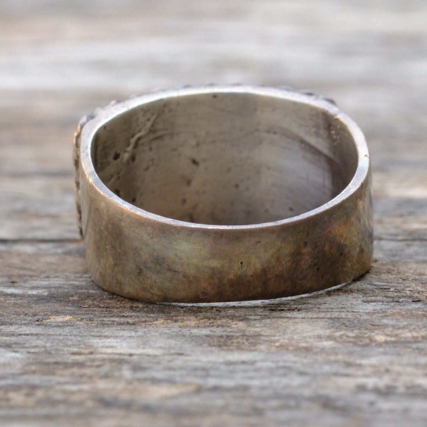 Vintage Sterling Onyx and Turquoise Inlay Band Ring 9.75