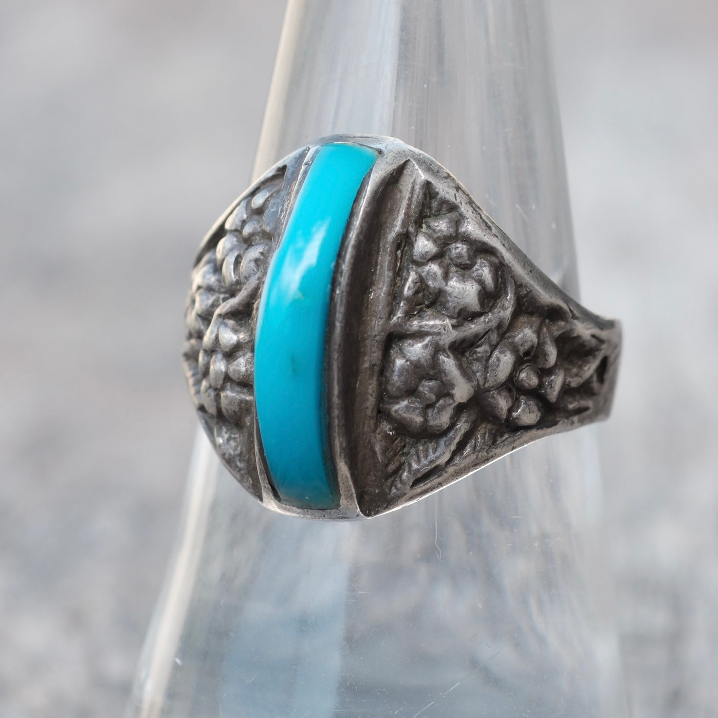 Vintage Sterling Turquoise Floral Ring 8
