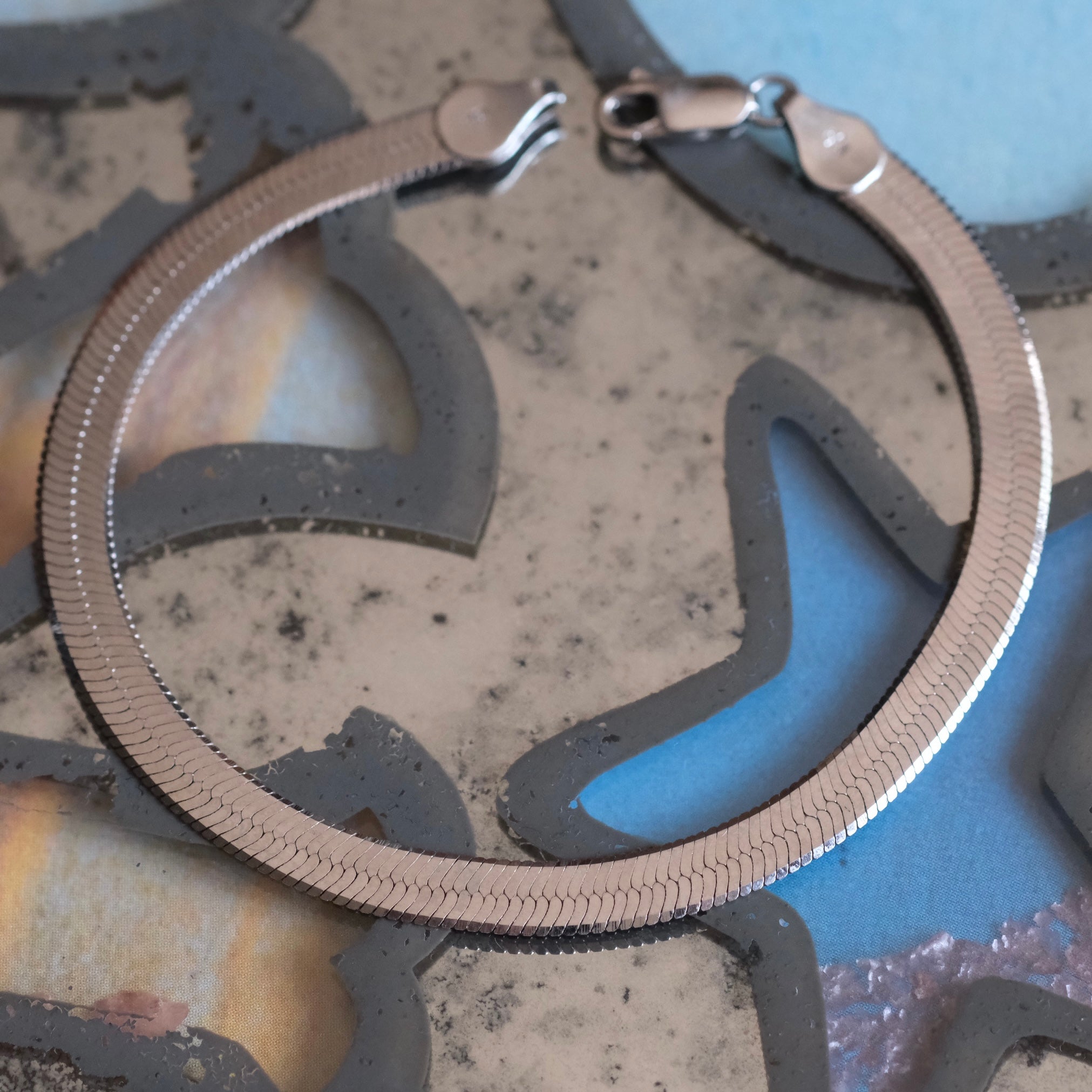 Vintage Sterling Silver Herringbone Chain Bracelet 7.5"