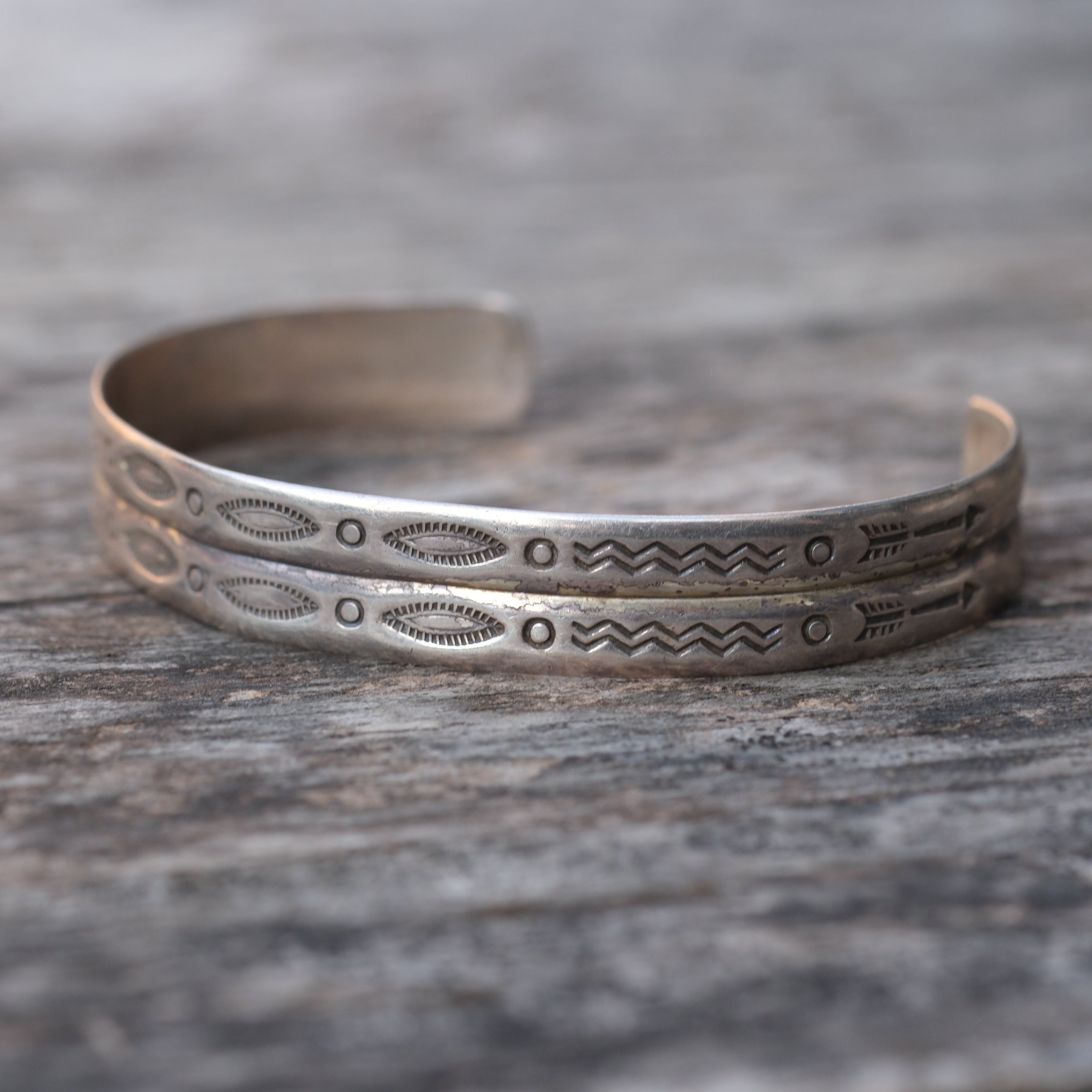 Vintage Sterling Silver Stamped Double Cuff