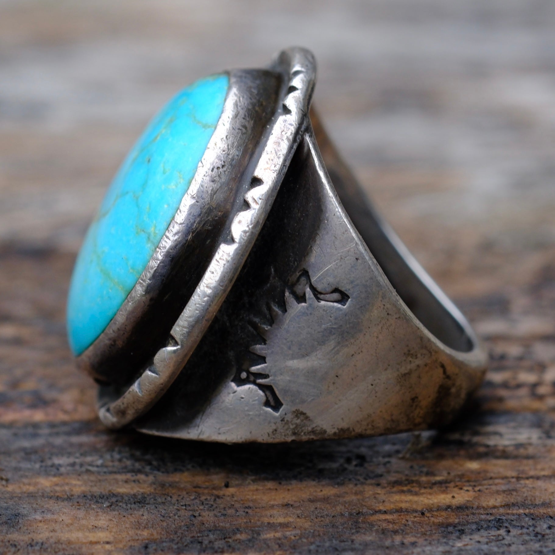 1960's Vintage Sterling Turquoise Stamped Band Ring 9