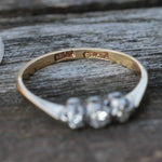 Vintage 18K Gold and Platinum 3-Stone Diamond Ring 7.25