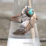 Vintage Sterling Turquoise Feather Ring 9.5