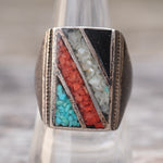 Vintage Sterling Multistone Inlay Ring 7.75