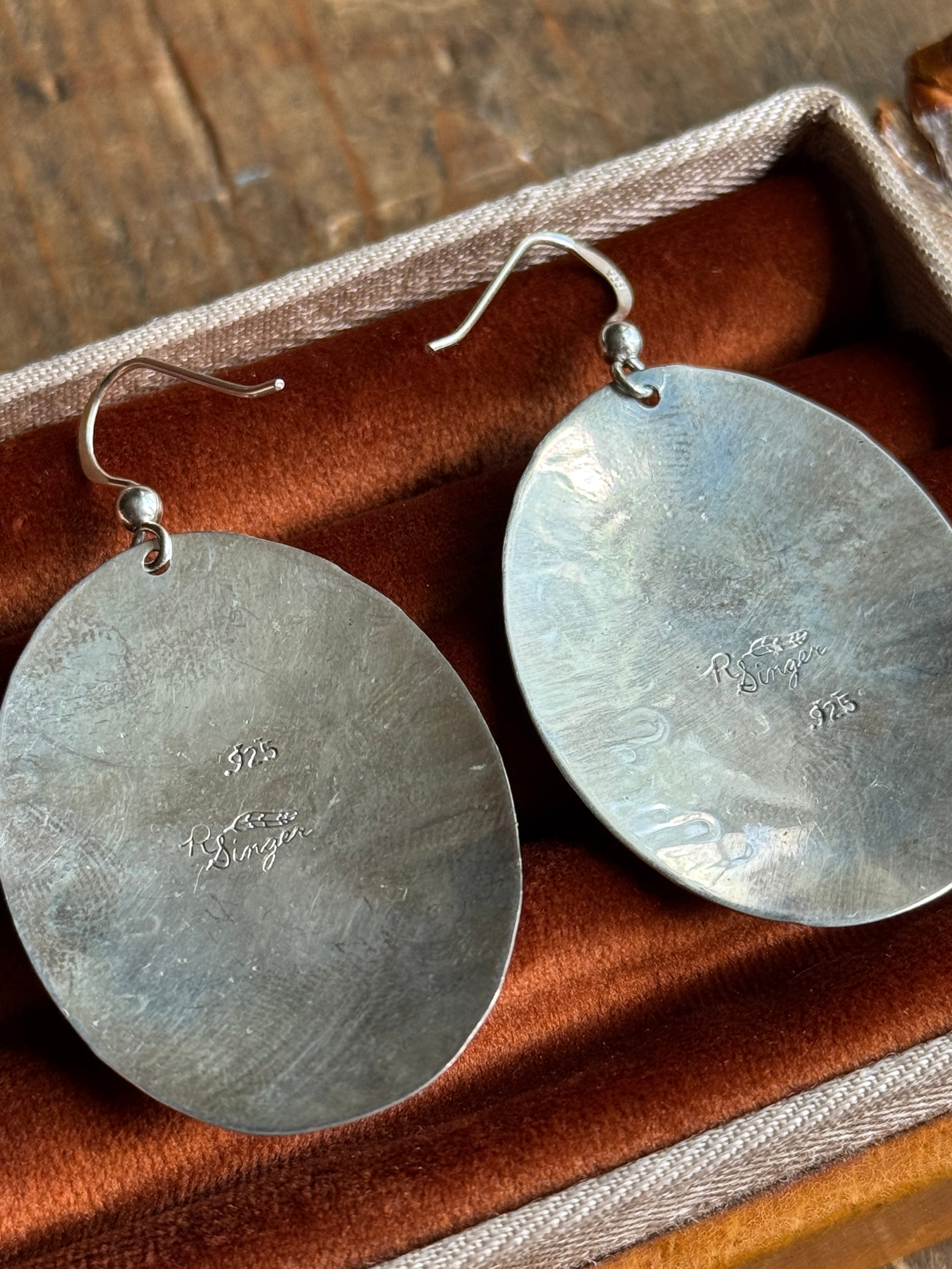 Vintage Sterling Silver Hopi Buffalo Sunface Earrings