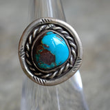 Vintage Sterling Turquoise Roper Ring 4.25