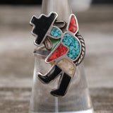 Vintage Sterling Inlay Dancer Ring 6.5
