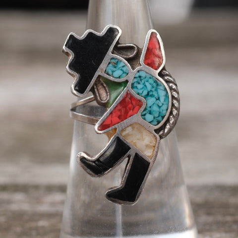 Vintage Sterling Inlay Dancer Ring 6.5