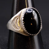 Vintage Sterling Onyx Stamped Band Ring 10.5
