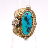 Vintage Sterling Turquoise and CZ Feather Ring 3.25