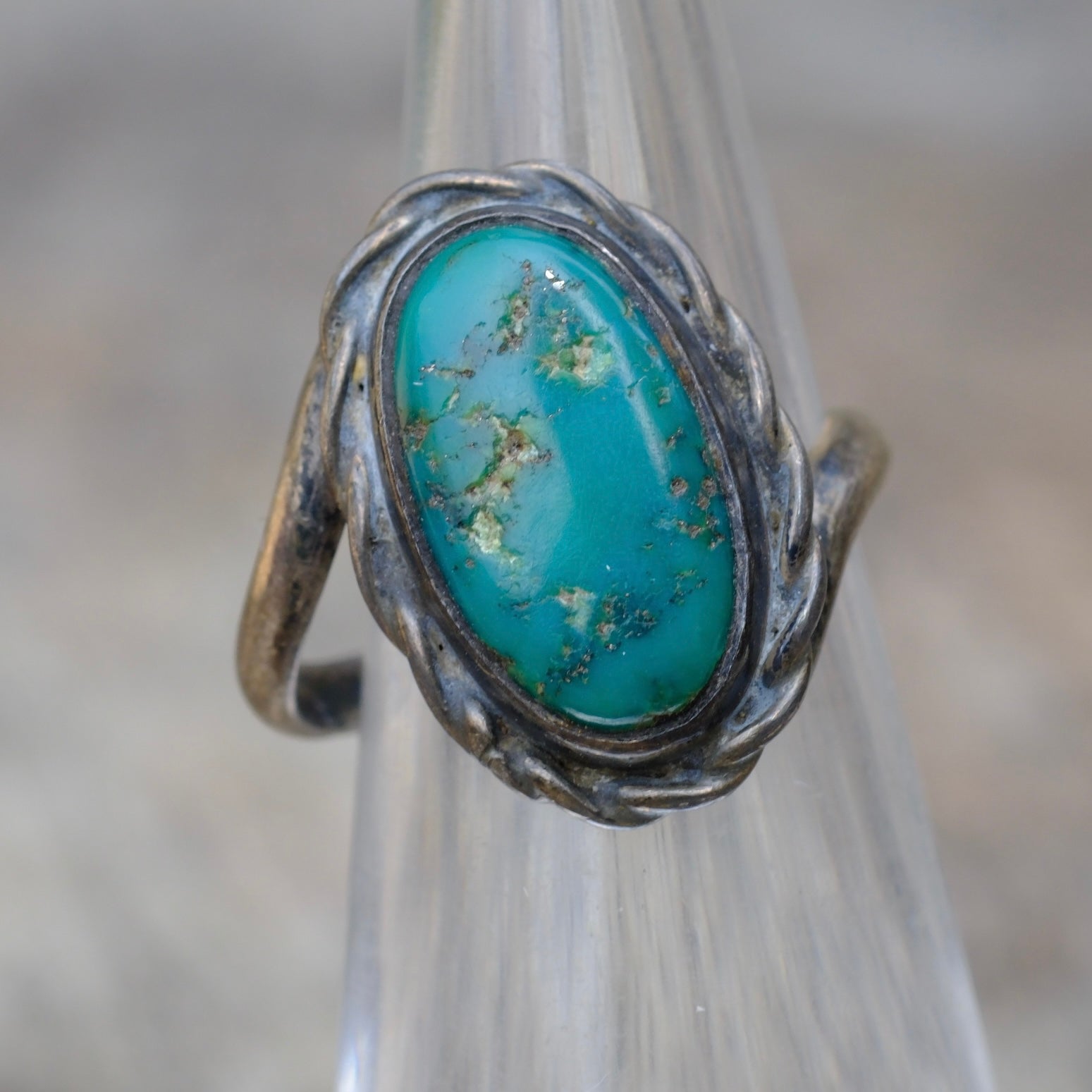 Vintage Sterling Turquoise Roper Ring 3.5