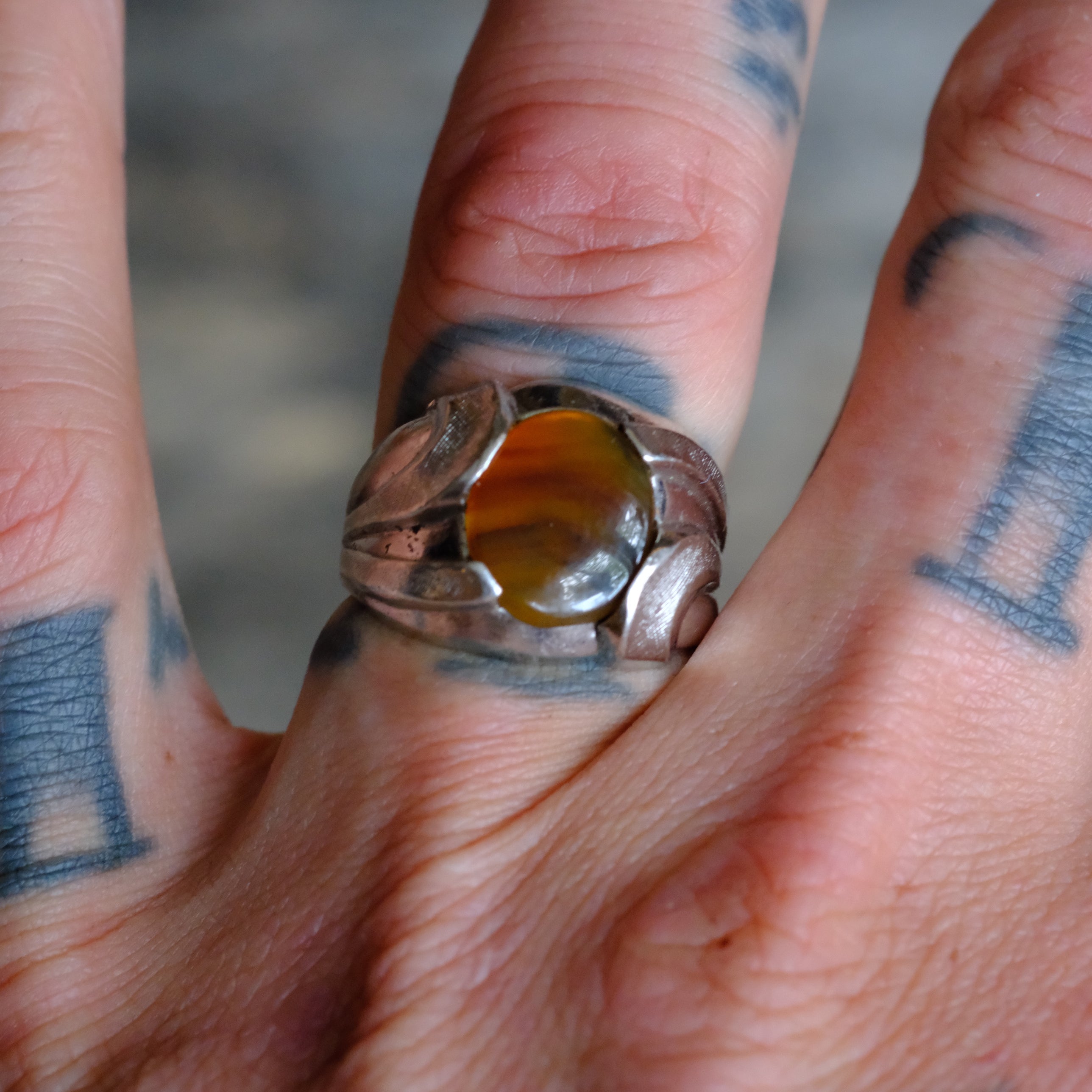 Vintage Sterling Agate Ring 7.5