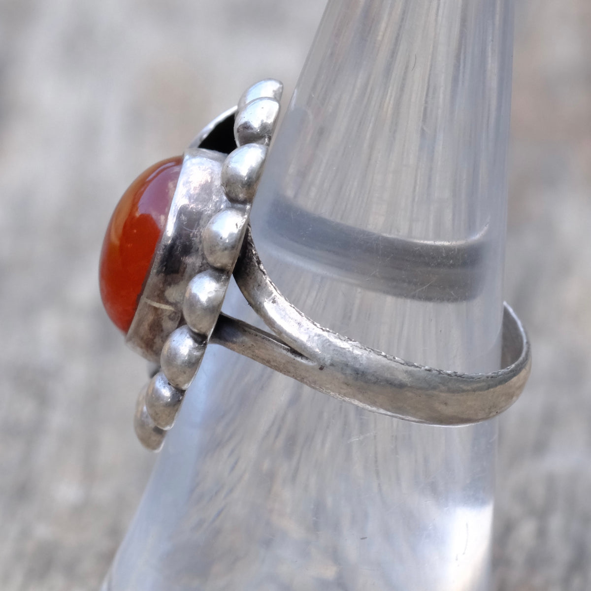 Vintage Sterling Red Glass Feather Ring 6.75