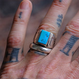 Vintage Sterling Turquoise Stamped Band Ring 8.75