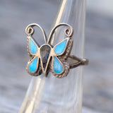 Vintage Sterling Turquoise Inlay Butterfly Ring 5.5