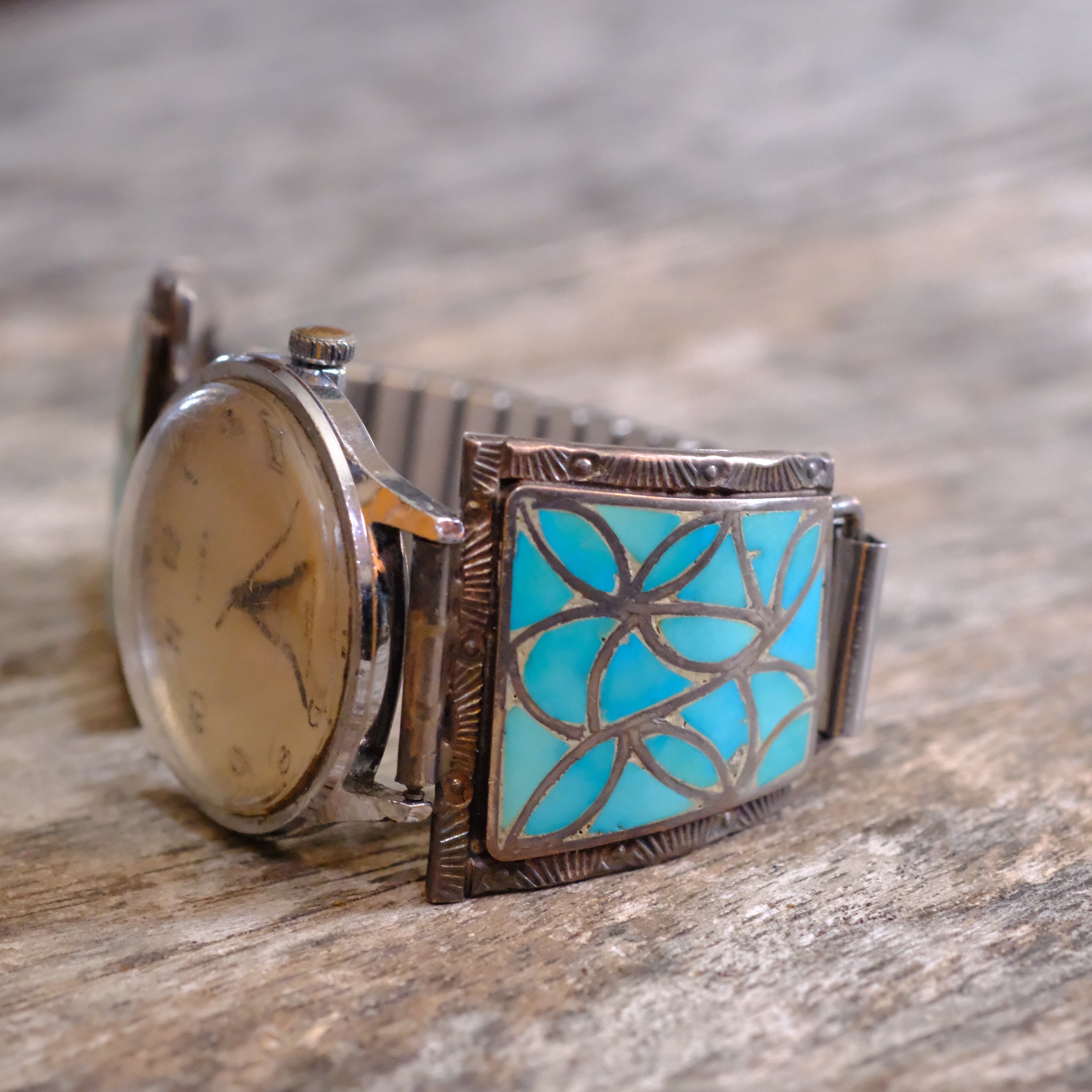 Vintage Sterling Turquoise Inlay Watch