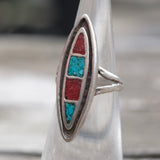 Vintage Sterling Turquoise and Coral Inlay Ring 4