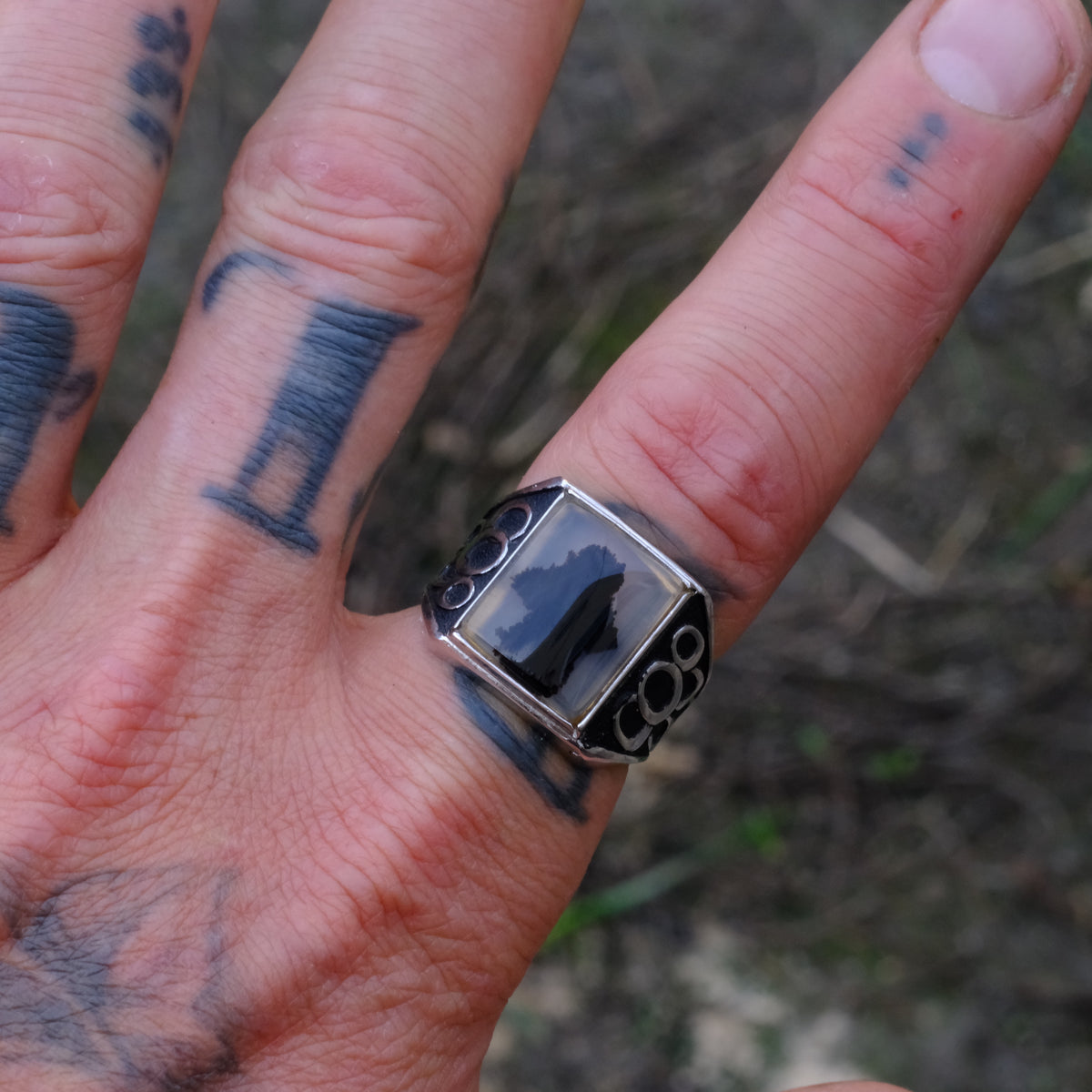 Vintage Sterling Agate Signet Ring 8.5
