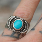 Vintage Sterling Turquoise Feather Band 6