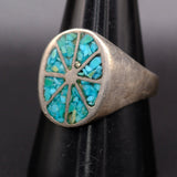 Vintage Sterling Crushed Turquoise Inlay Ring 9.75