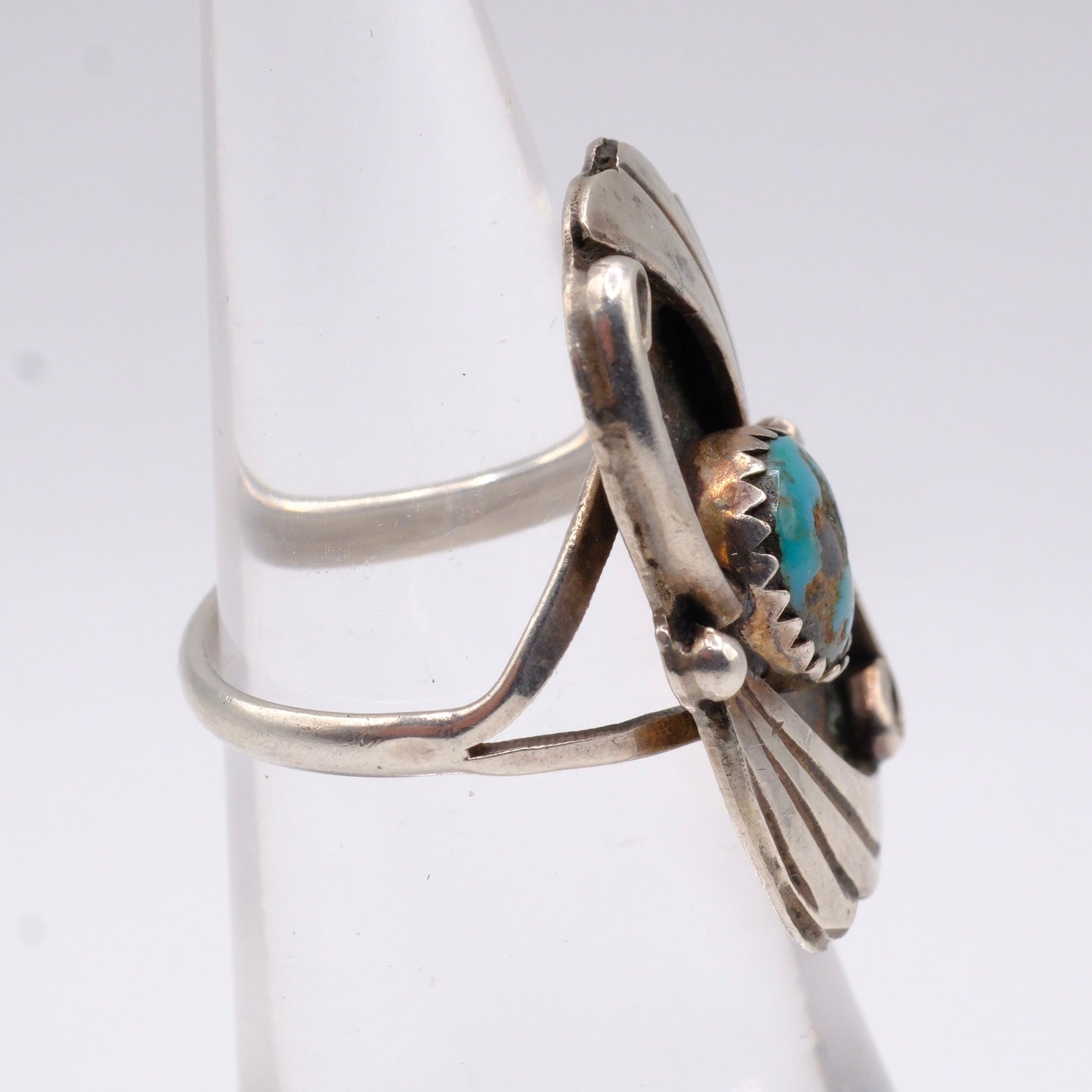 Vintage Sterling Turquoise Feather Ring 4.75