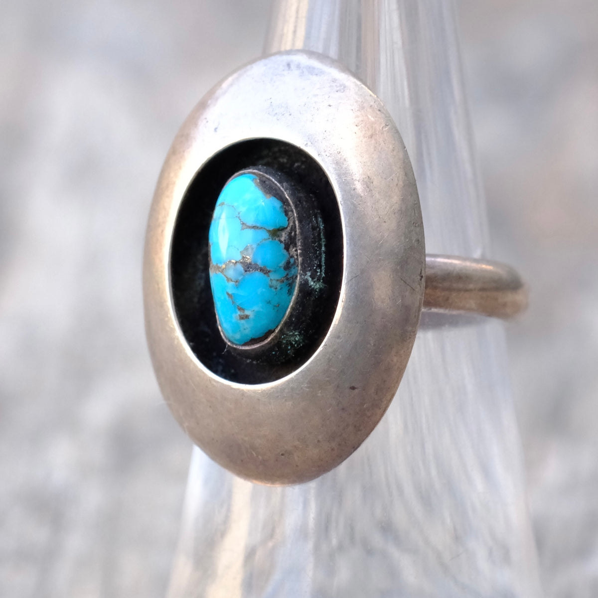 Vintage Sterling Turquoise Shadowbox Ring 5.75