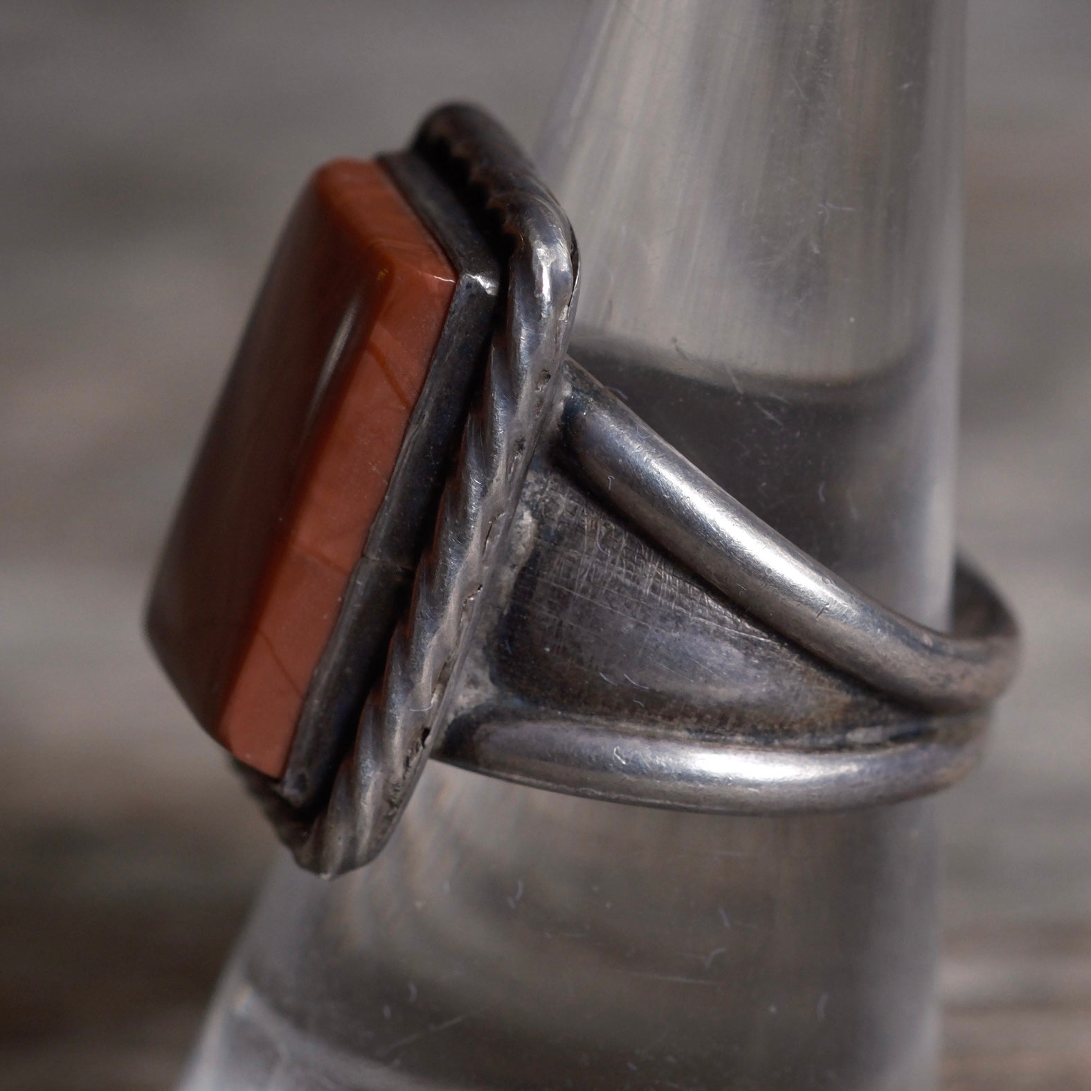Vintage Sterling Jasper Roper Ring 8.75