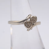 Vintage Sterling Double Heart Marcasite Ring 6