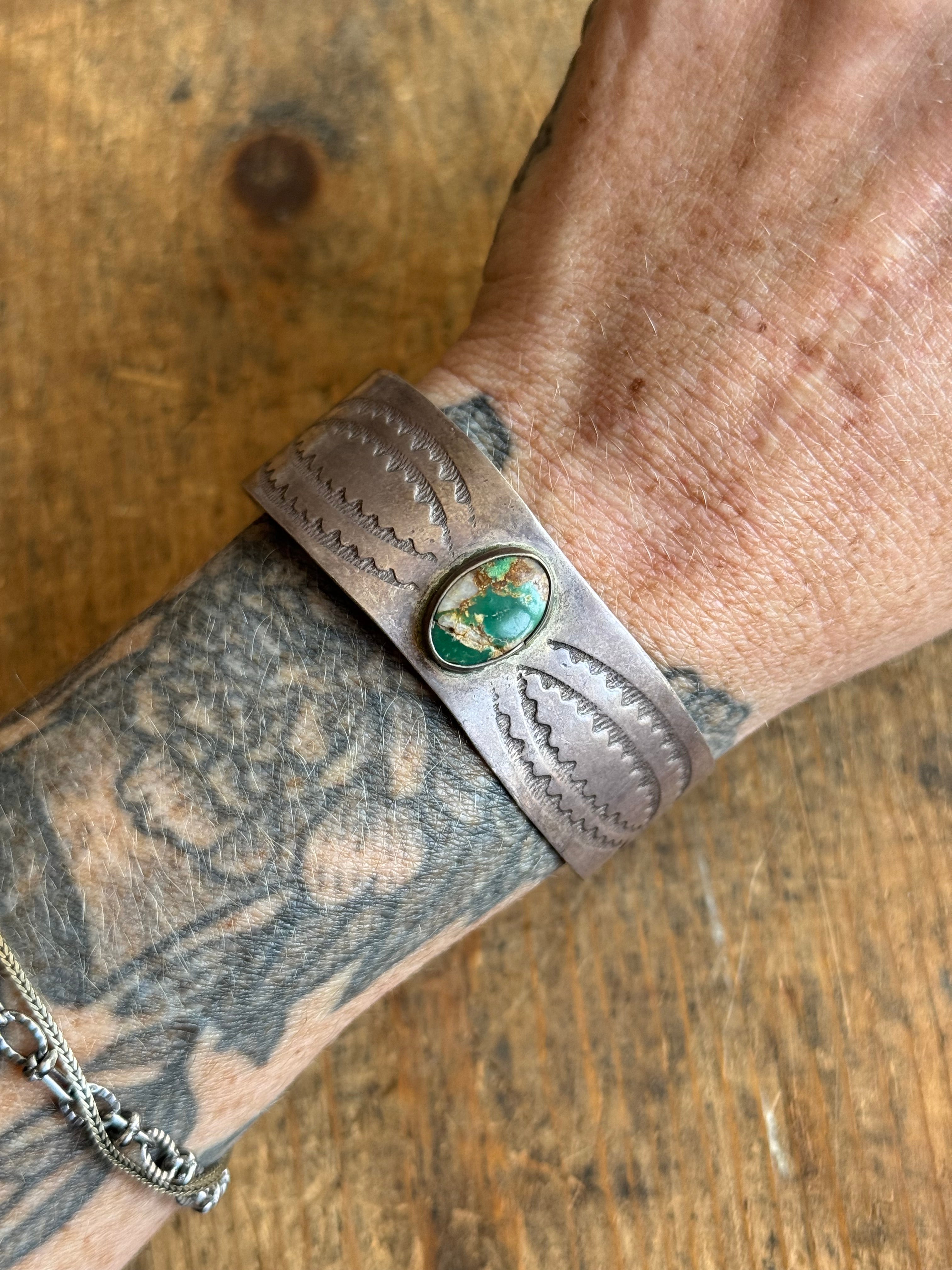 Vintage Sterling Silver Stamped Turquoise Cuff