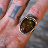 Vintage Sterling Mexican Agate Feather Ring 11.25
