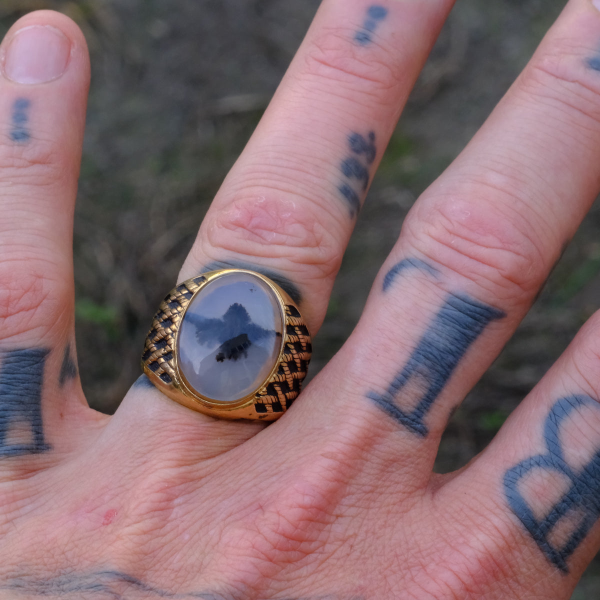 Vintage 10K Gold Filled Agate Signet Ring 8