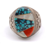 Vintage Sterling Multistone Inlay Stamped Band Ring 9